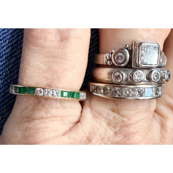 Bailey Banks Biddle 2CT TOTAL Emerald/Diamond 14KT Yellow Gold Eternity Ring 5 - Picture 9 of 12